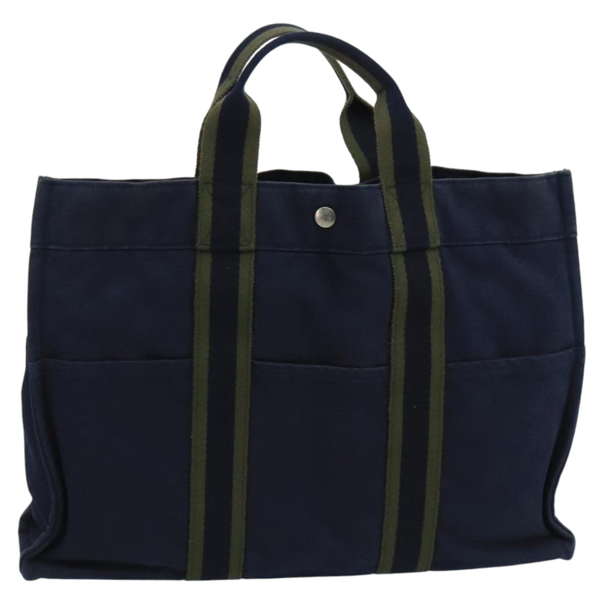 HERMES Fourre Tout MM Tote Bag Canvas Navy Green Auth ti2458