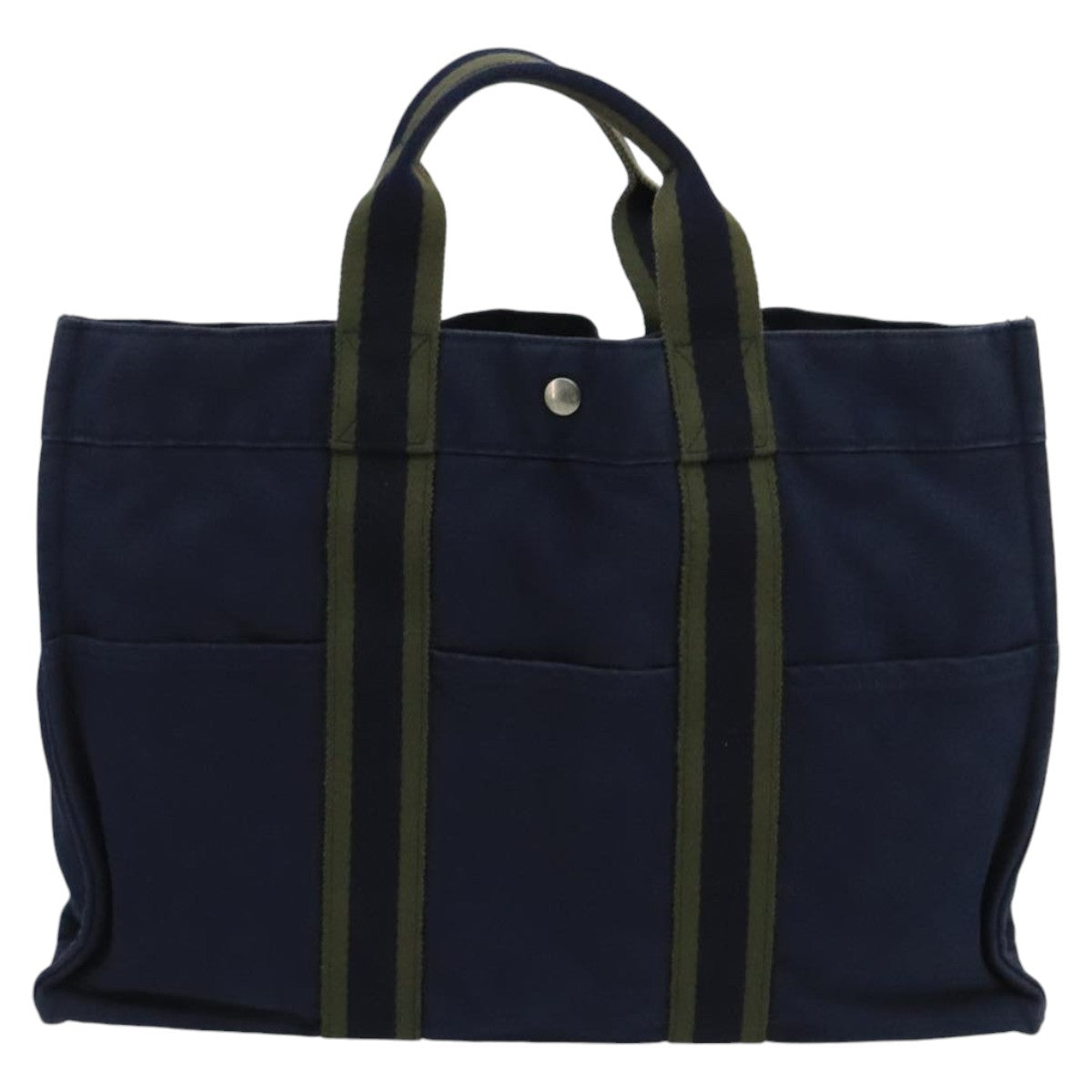 HERMES Fourre Tout MM Tote Bag Canvas Navy Green Auth ti2458