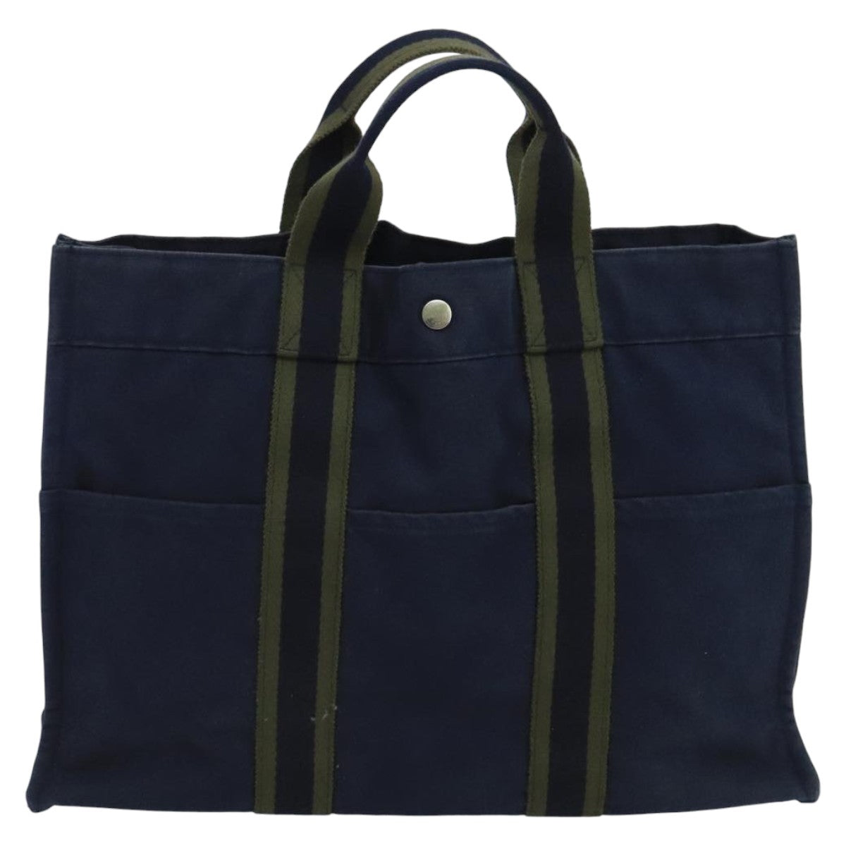 HERMES Fourre Tout MM Tote Bag Canvas Navy Green Auth ti2458 - 0