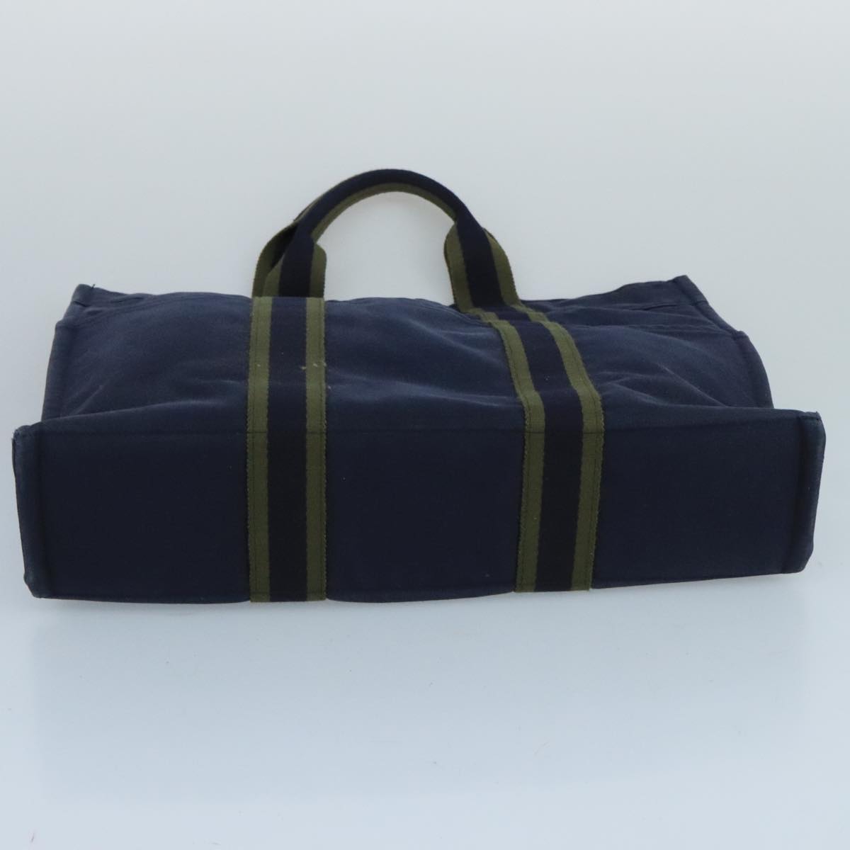 HERMES Fourre Tout MM Tote Bag Canvas Navy Green Auth ti2458