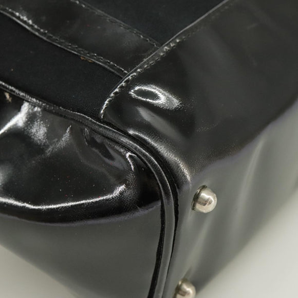 GUCCI Hand Bag Enamel Black Auth ti2465