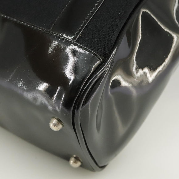 GUCCI Hand Bag Enamel Black Auth ti2465