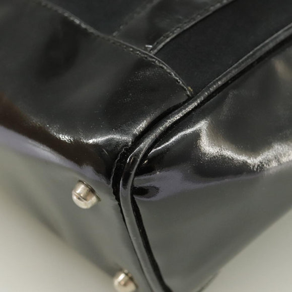 GUCCI Hand Bag Enamel Black Auth ti2465