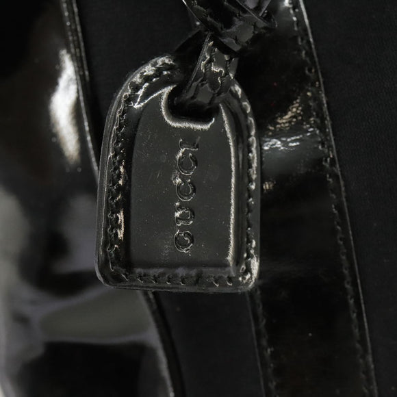 GUCCI Hand Bag Enamel Black Auth ti2465