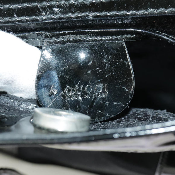 GUCCI Hand Bag Enamel Black Auth ti2465