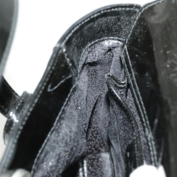 GUCCI Hand Bag Enamel Black Auth ti2465