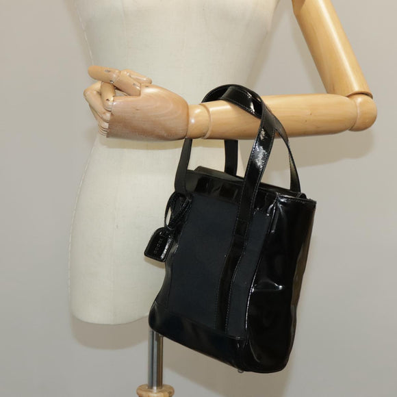 GUCCI Hand Bag Enamel Black Auth ti2465