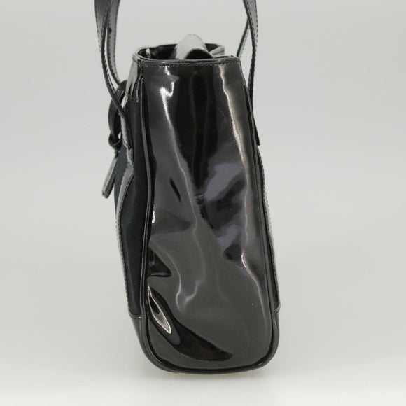 GUCCI Hand Bag Enamel Black Auth ti2465