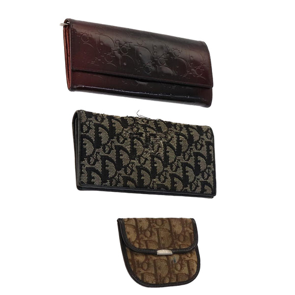 Christian Dior Trotter Canvas Wallet Enamel 3 Set Beige Navy Bordeaux Auth ti2471