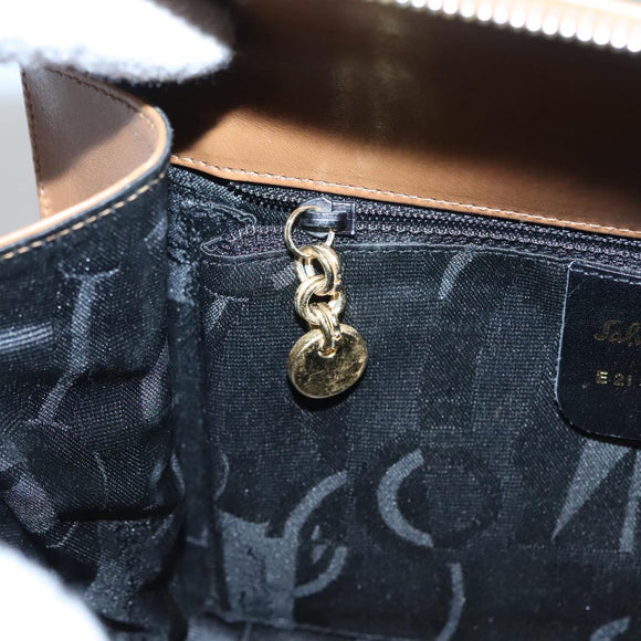 Salvatore Ferragamo Boston Bag Leather Beige Gold Auth ti2472