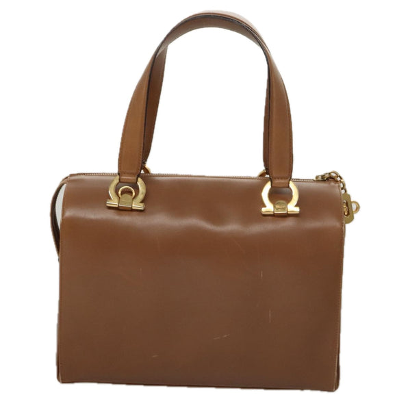 Salvatore Ferragamo Boston Bag Leather Beige Gold Auth ti2472