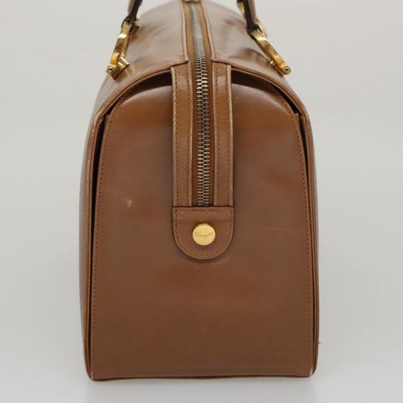 Salvatore Ferragamo Boston Bag Leather Beige Gold Auth ti2472