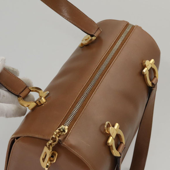 Salvatore Ferragamo Boston Bag Leather Beige Gold Auth ti2472