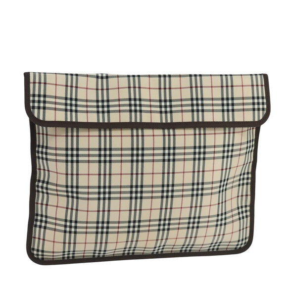 BURBERRY Nova Check Clutch Bag Canvas Beige Auth ti2483