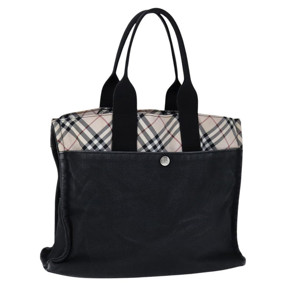 BURBERRY Blue Label Nova Check Tote Bag Canvas Black Beige Auth ti2485