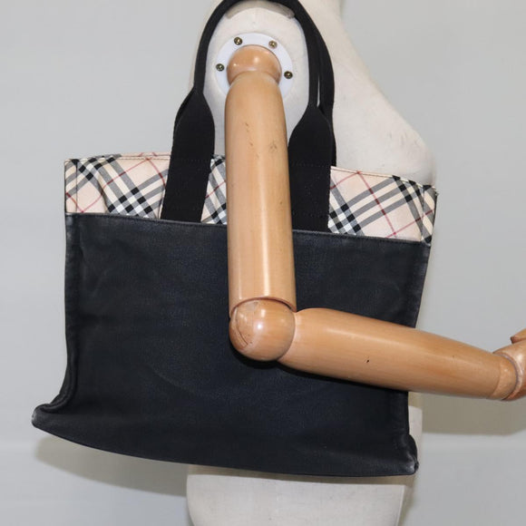 BURBERRY Blue Label Nova Check Tote Bag Canvas Black Beige Auth ti2485