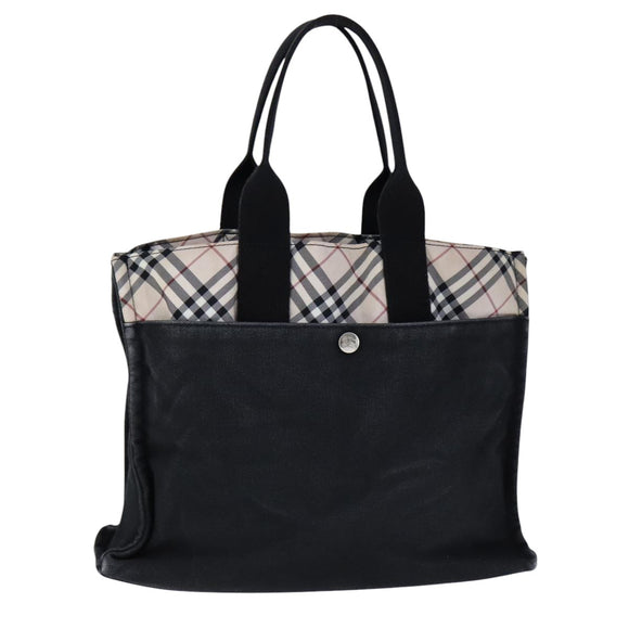 BURBERRY Blue Label Nova Check Tote Bag Canvas Black Beige Auth ti2485