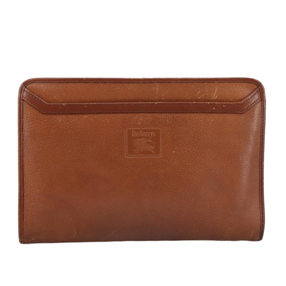 Burberrys Clutch Bag Leather Brown Gold Auth ti2493