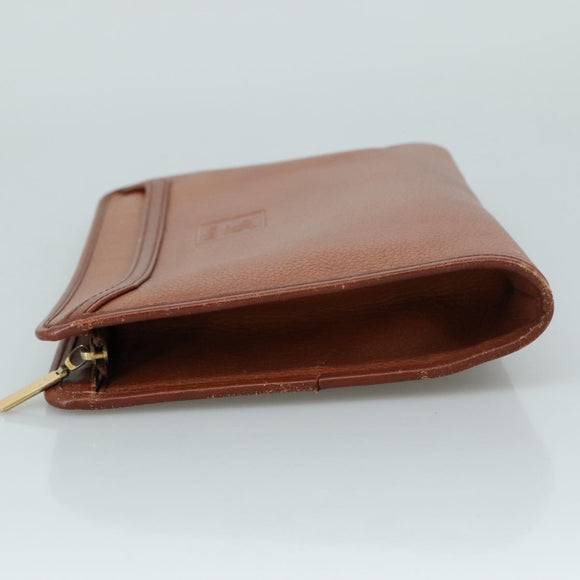 Burberrys Clutch Bag Leather Brown Gold Auth ti2493