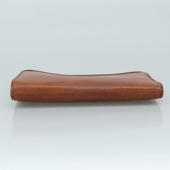 Burberrys Clutch Bag Leather Brown Gold Auth ti2493