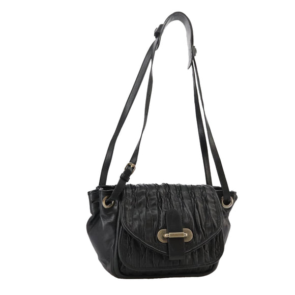 BALLY Shoulder Bag Leather Black Auth ti2506