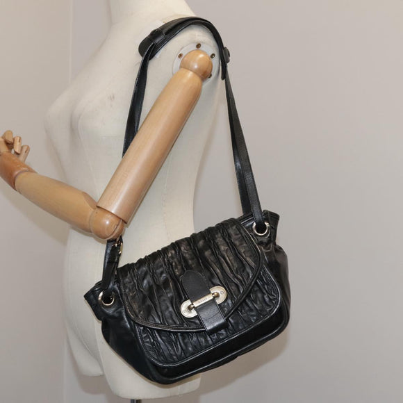 BALLY Shoulder Bag Leather Black Auth ti2506