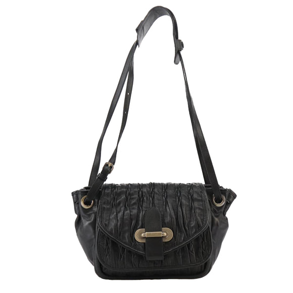 BALLY Shoulder Bag Leather Black Auth ti2506