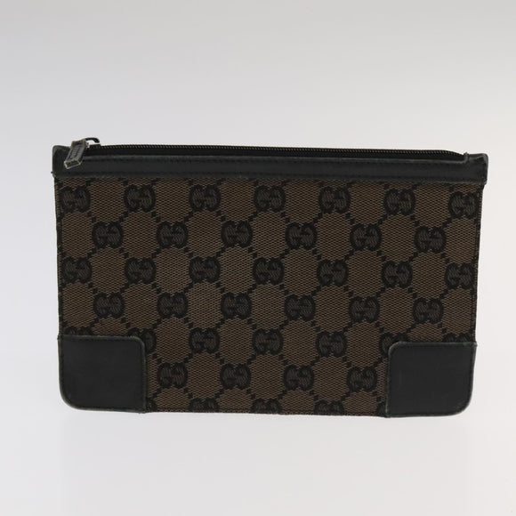 GUCCI GG Canvas Clutch Bag Leather 3Set Black Auth ti2507