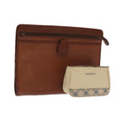 BURBERRY Nova Check Clutch Bag Leather Canvas 2Set Beige Brown Auth ti2509-1