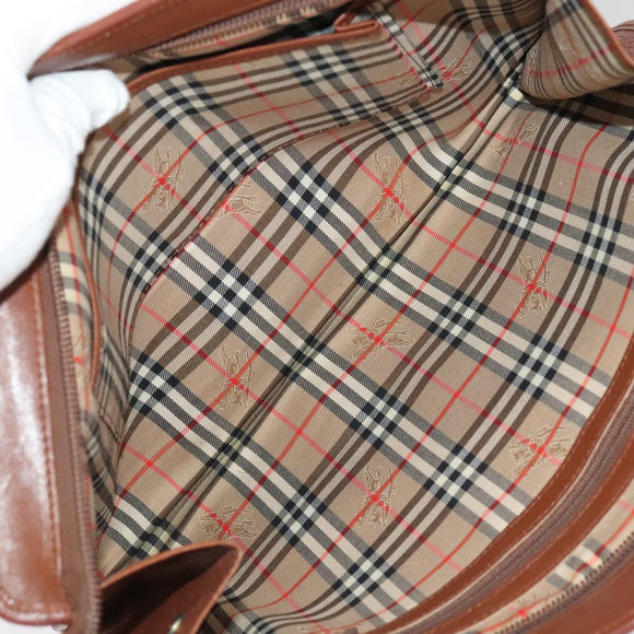 BURBERRY Nova Check Clutch Bag Leather Canvas 2Set Beige Brown Auth ti2509