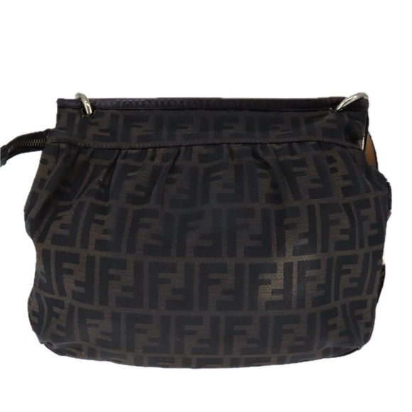 FENDI Zucca Canvas Shoulder Bag Brown Black Auth ti2513