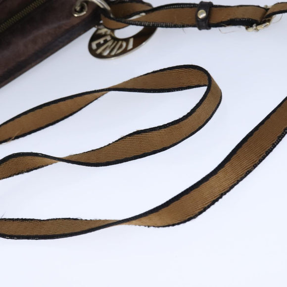 FENDI Zucca Canvas Shoulder Bag Brown Black Auth ti2513