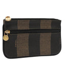 FENDI Pecan Canvas Pouch PVC Black Brown Gold Auth ti2537-1