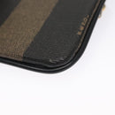 FENDI Pecan Canvas Pouch PVC Black Brown Gold Auth ti2537-15