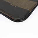 FENDI Pecan Canvas Pouch PVC Black Brown Gold Auth ti2537-16