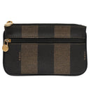 FENDI Pecan Canvas Pouch PVC Black Brown Gold Auth ti2537-13