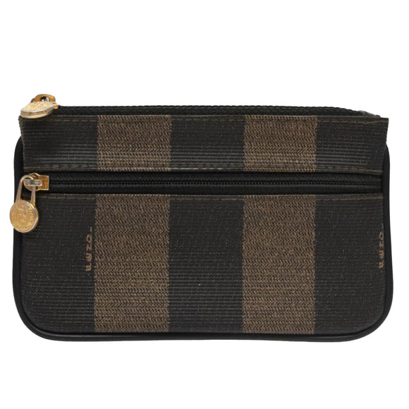 FENDI Pecan Canvas Pouch PVC Black Brown Gold Auth ti2537
