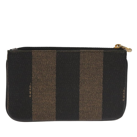 FENDI Pecan Canvas Pouch PVC Black Brown Gold Auth ti2537