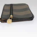 FENDI Pecan Canvas Pouch PVC Black Brown Gold Auth ti2537-4