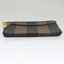 FENDI Pecan Canvas Pouch PVC Black Brown Gold Auth ti2537-6