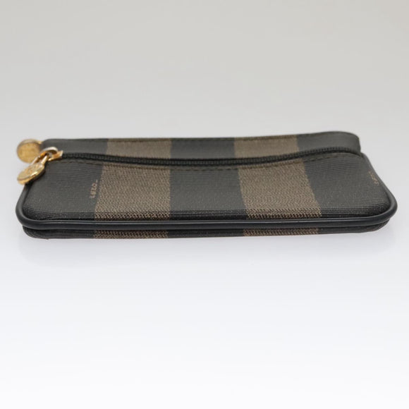 FENDI Pecan Canvas Pouch PVC Black Brown Gold Auth ti2537