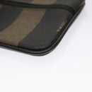 FENDI Pecan Canvas Pouch PVC Black Brown Gold Auth ti2537-7