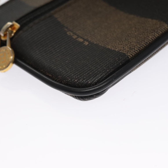 FENDI Pecan Canvas Pouch PVC Black Brown Gold Auth ti2537