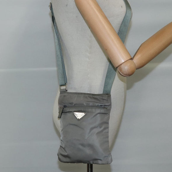 PRADA Shoulder Bag Nylon Gray Silver Auth ti2544
