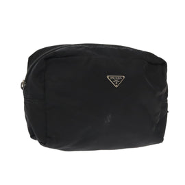 PRADA Pouch Nylon Black Silver Auth ti2545