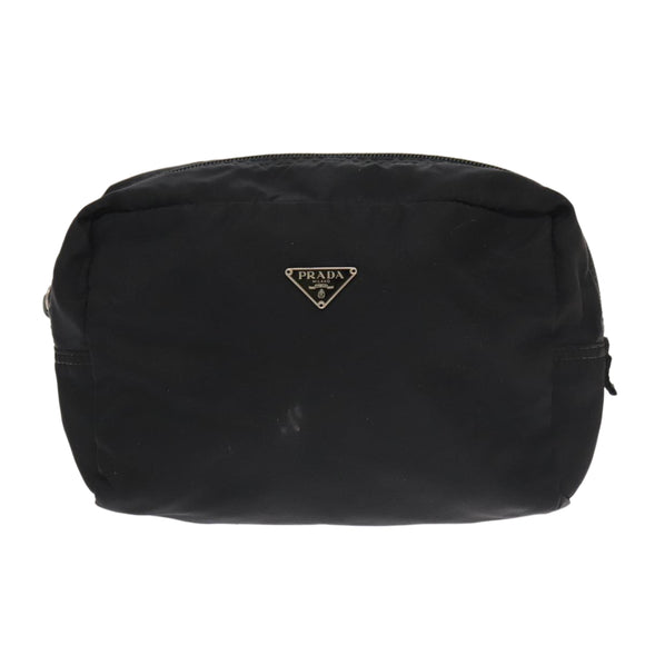 PRADA Pouch Nylon Black Silver Auth ti2545