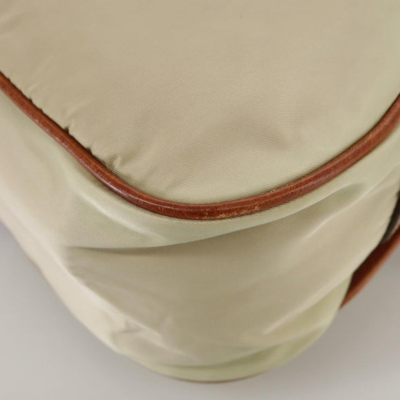 PRADA Shoulder Bag Nylon Leather Beige Brown Silver Auth ti2547