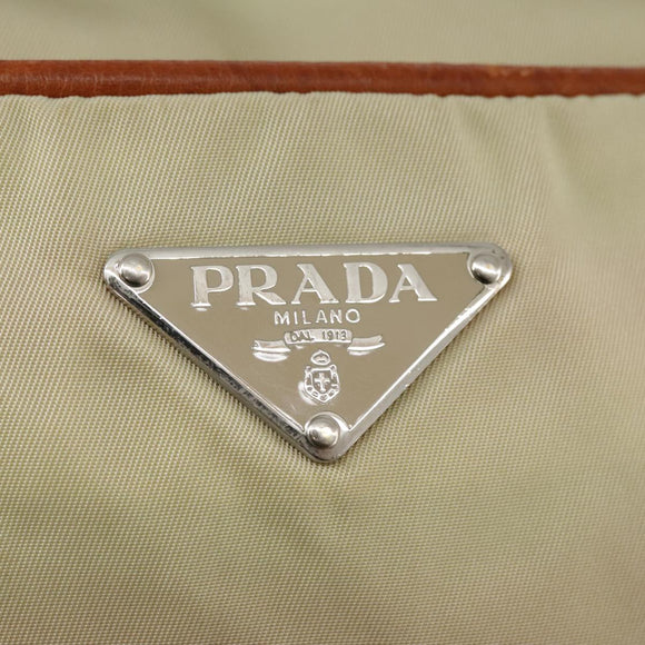 PRADA Shoulder Bag Nylon Leather Beige Brown Silver Auth ti2547