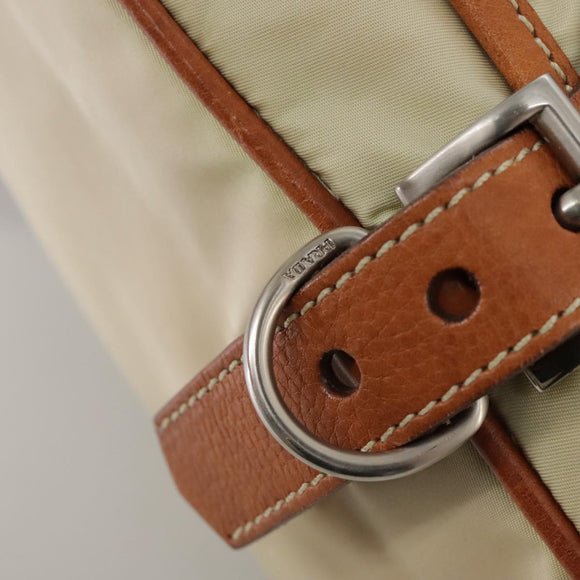 PRADA Shoulder Bag Nylon Leather Beige Brown Silver Auth ti2547