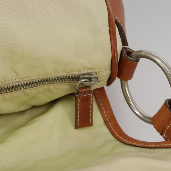 PRADA Shoulder Bag Nylon Leather Beige Brown Silver Auth ti2547